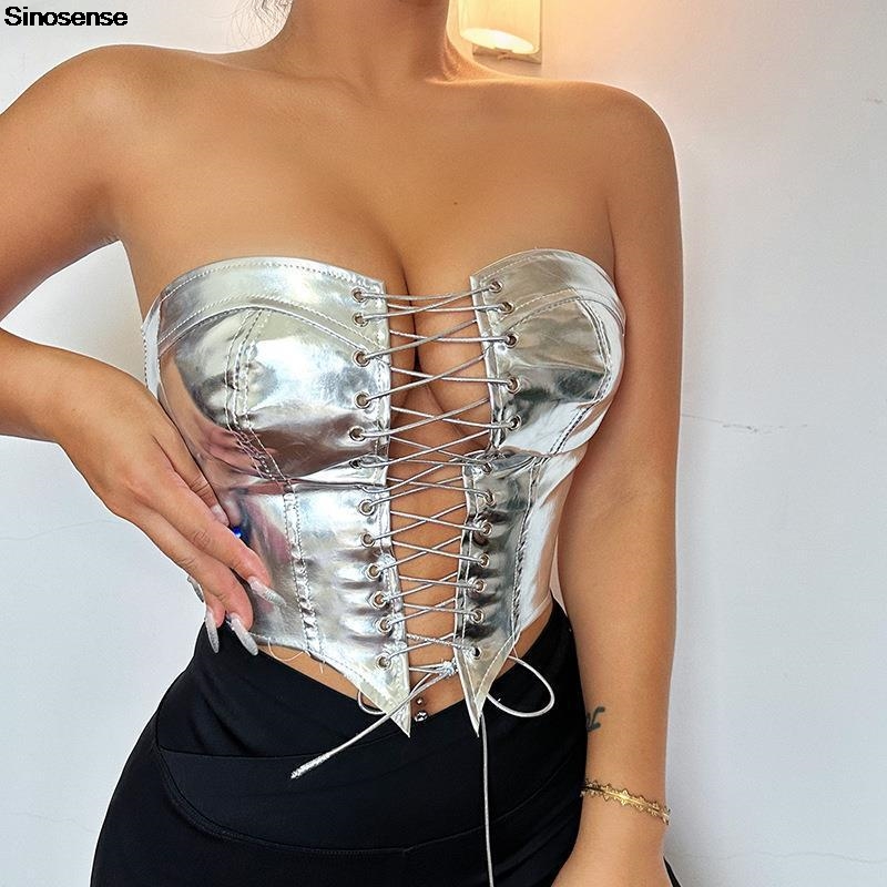 Women PU Leather Bustier Crop  - Strapless Bra Backless recension och pris