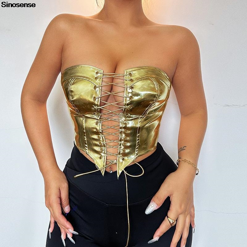 Women PU Leather Bustier Crop  - Strapless Bra Backless recension och pris