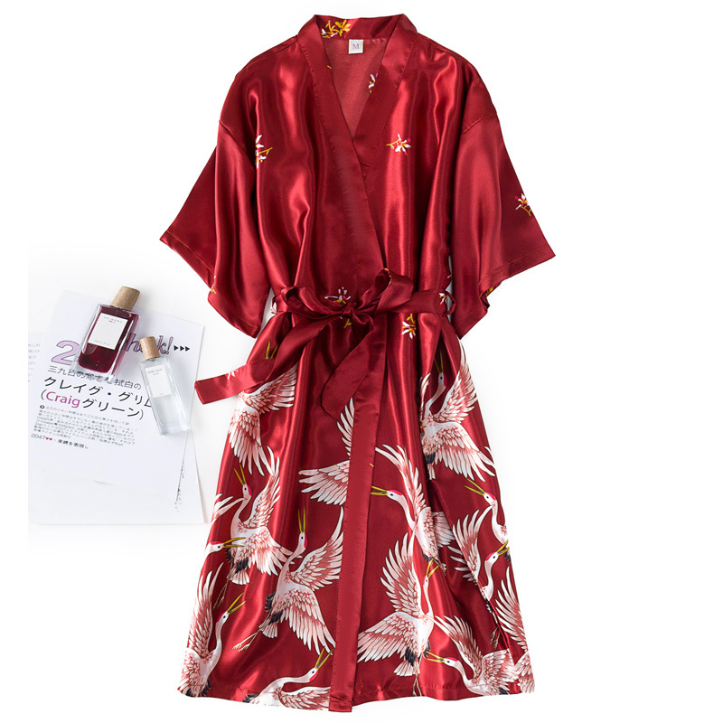 Burgundy Women 2PCS Faux Silk  - Robe Silk Women recension och pris